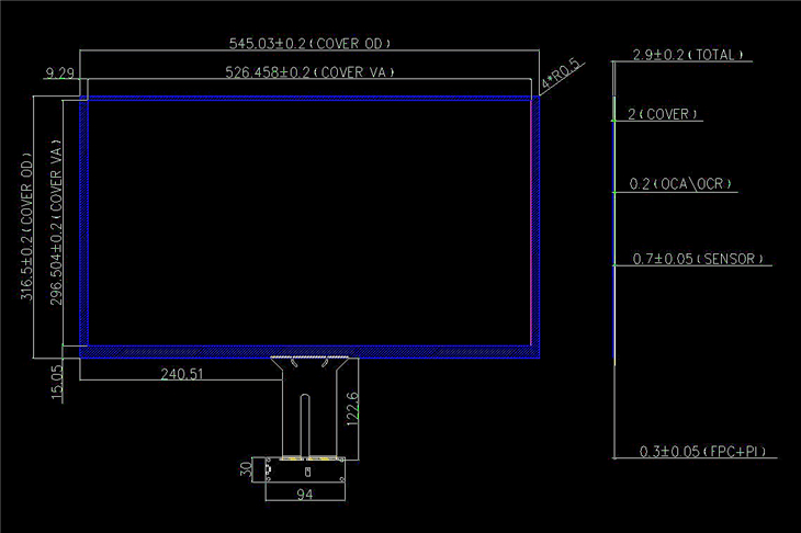 USB 23.8 inch PCAP touch screen panel with ILI2303M touch controller ic